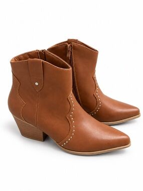 Centro Point Women’s 9 Cognac Brown Studded Western Ankle Boots